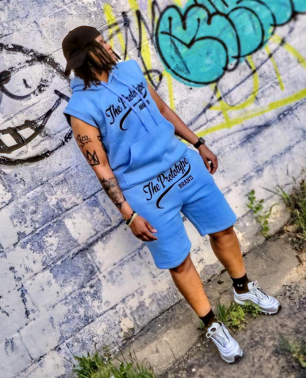 Unisex sleeveless hoodie and shorts set blue - The Prototype Unisex sleeveless hoodie and shorts set blue